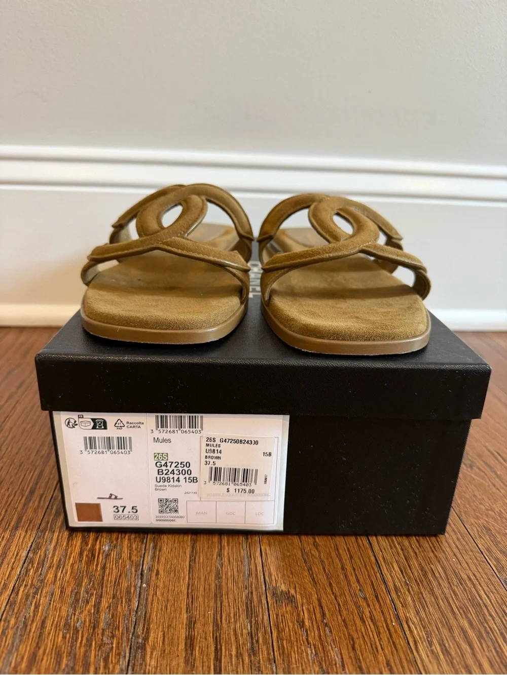 CHANEL suede slides